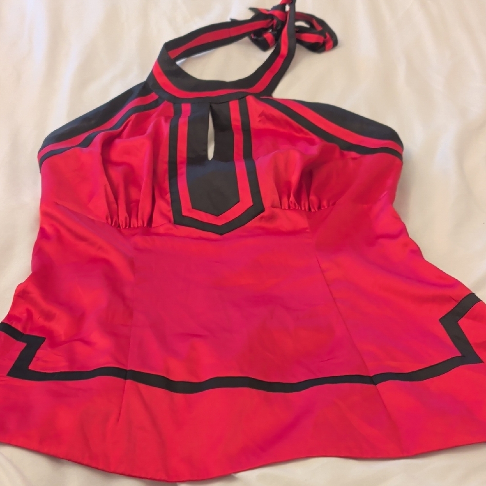 Le Chateau Vibrant Hot Pink and Black Halter Top